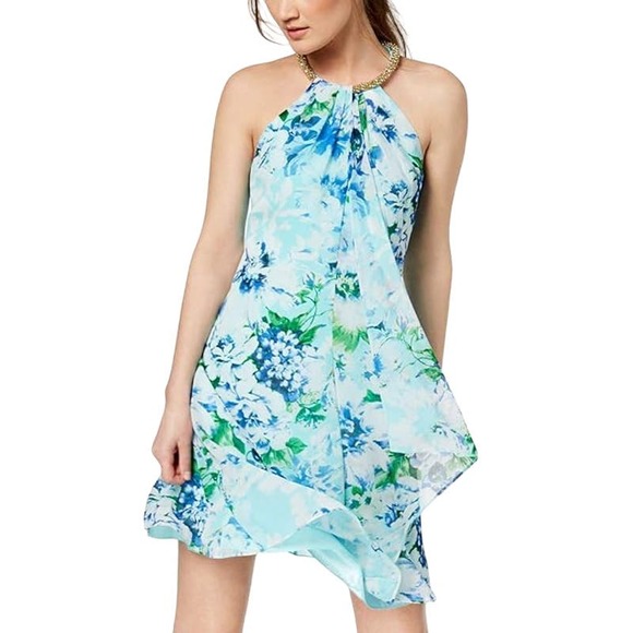 Calvin Klein Dresses & Skirts - NEW Calvin Klein High Neck Jeweled Embellished Shift Swing Tiered Dress Floral 4